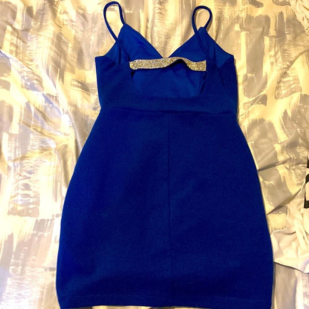 Nice fitted short dress, small, and blue